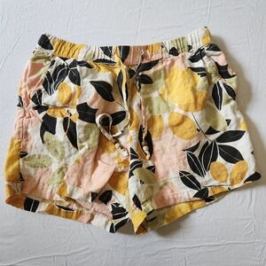 Rachel Zoe Women's Floral Linen Shorts Elastic Waist Drawstring Tropical Large
